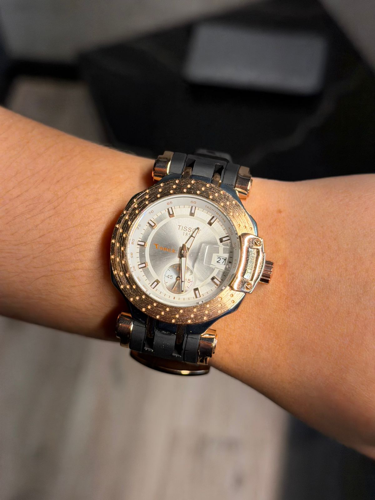 Tsst Mujer Goma Negra Tablero Plateado Oro Rosa