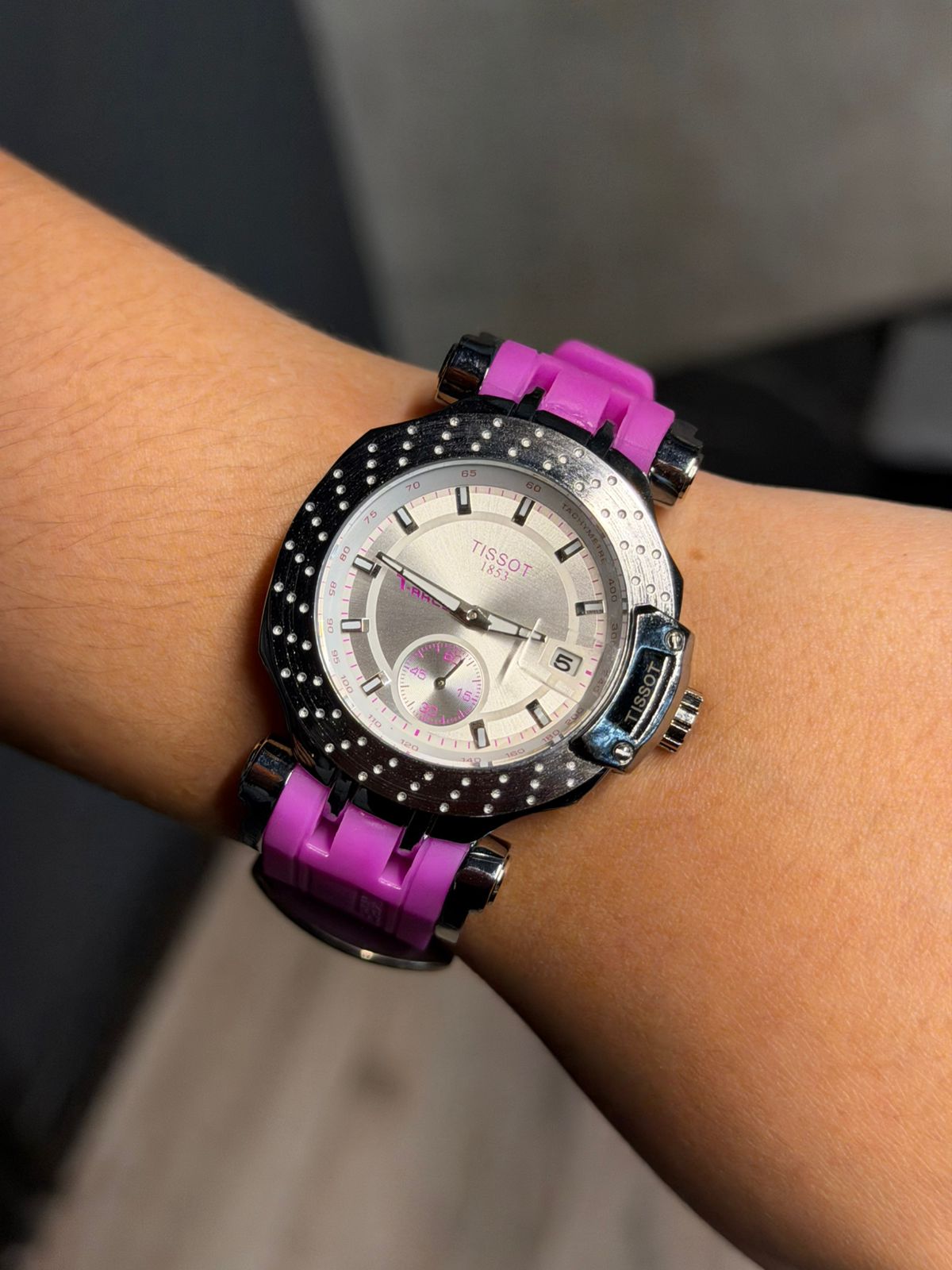 Tsst Mujer Goma Rosa Tablero Plateado Negro