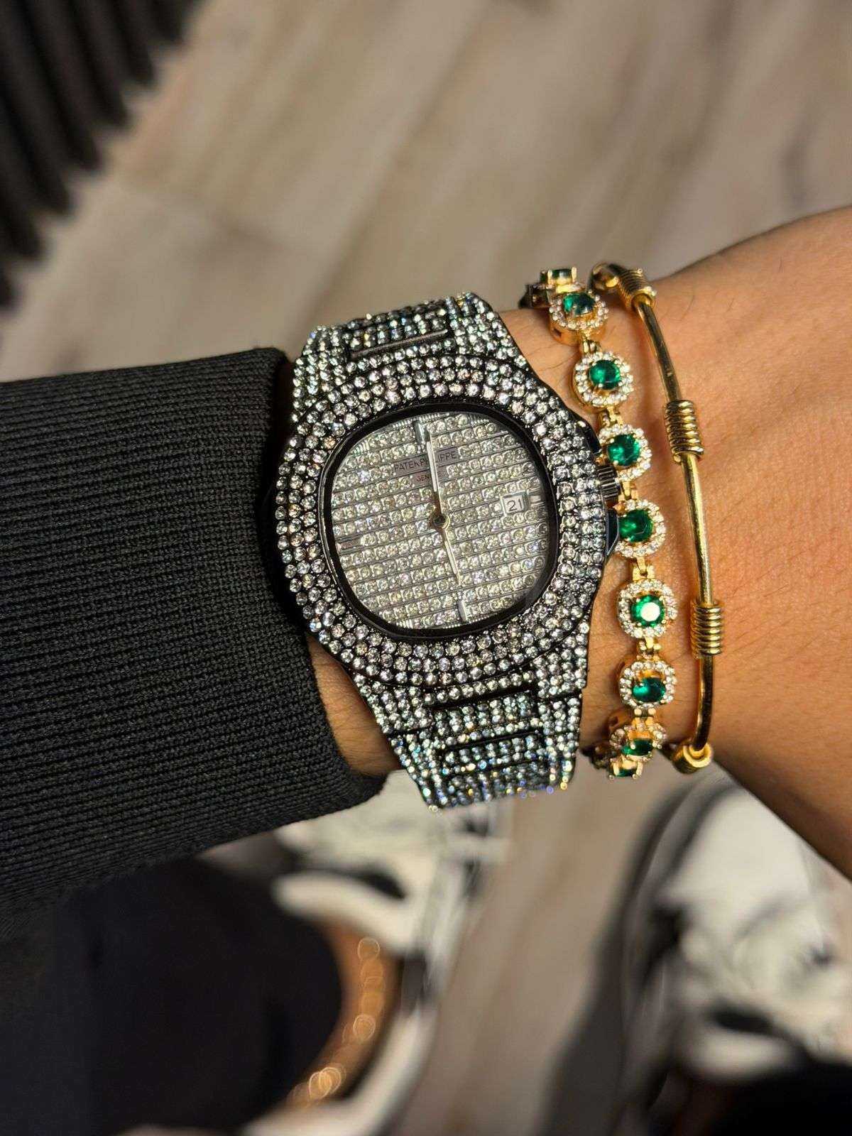 Patk Diamond Redondo Plateado Negro Tablero Plateado