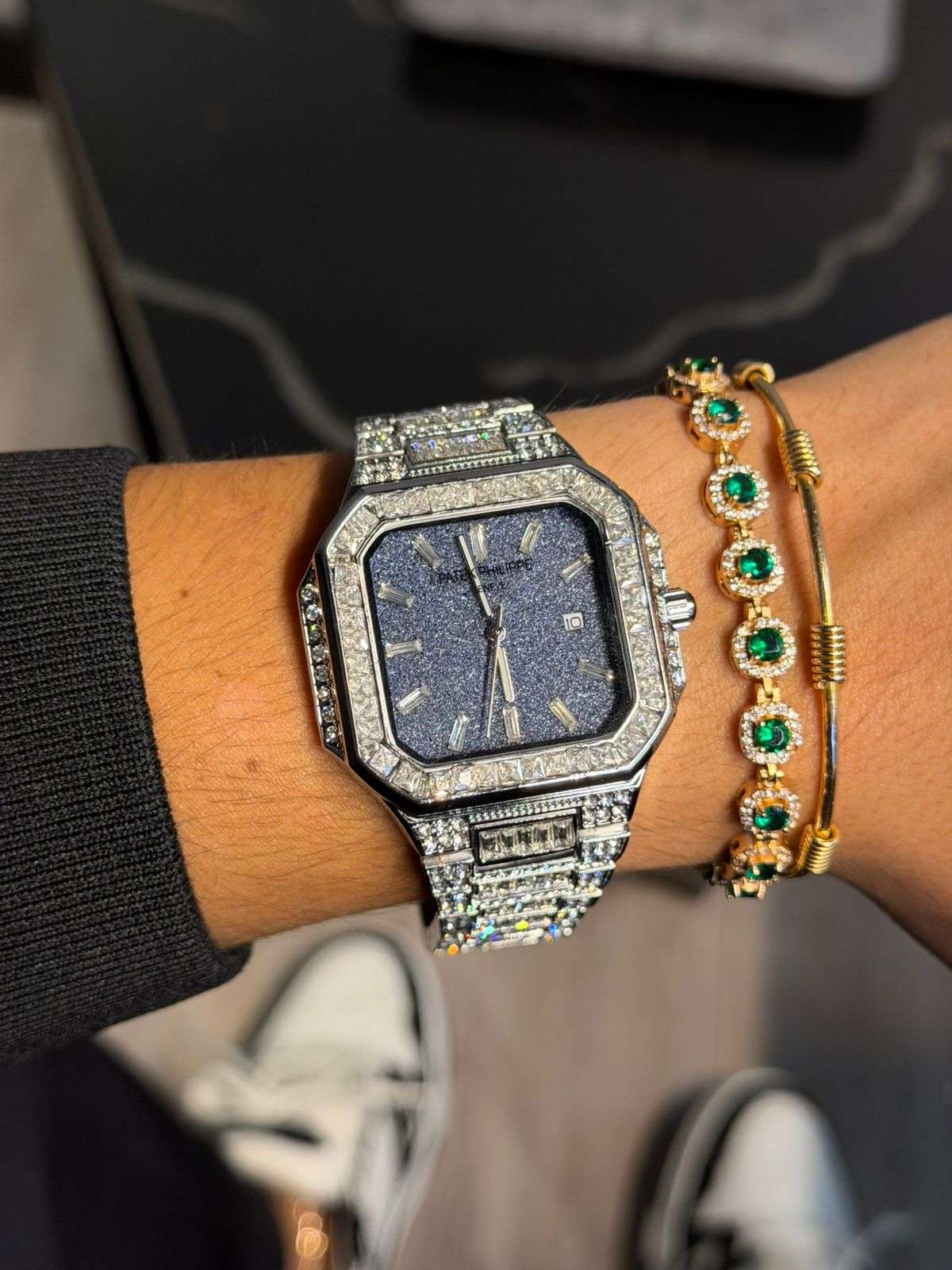 Patk Diamond Plateado Tablero Turquesa Brillante