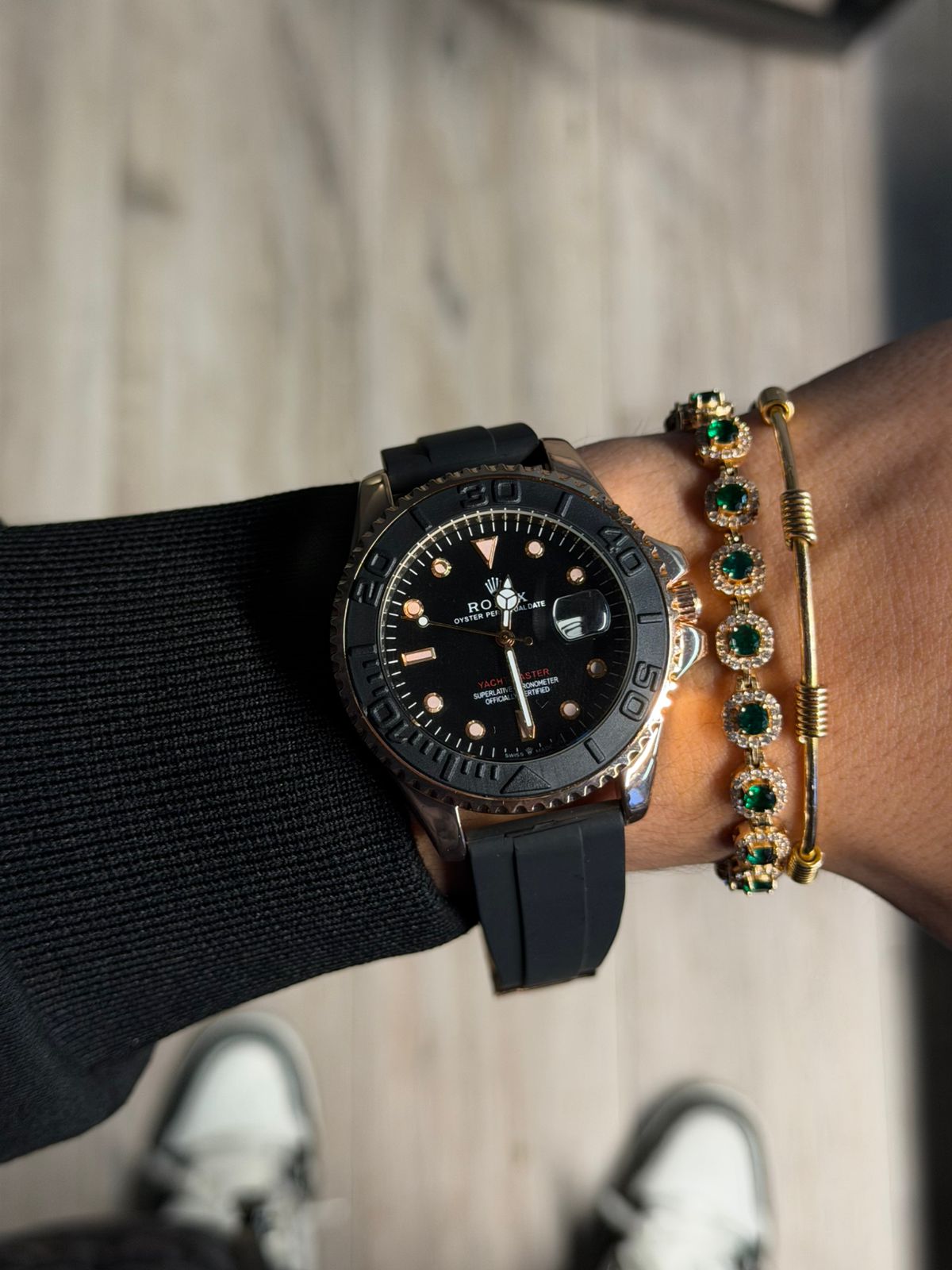 Rlx Goma Negra Tablero Negro Oro Rosa Negro