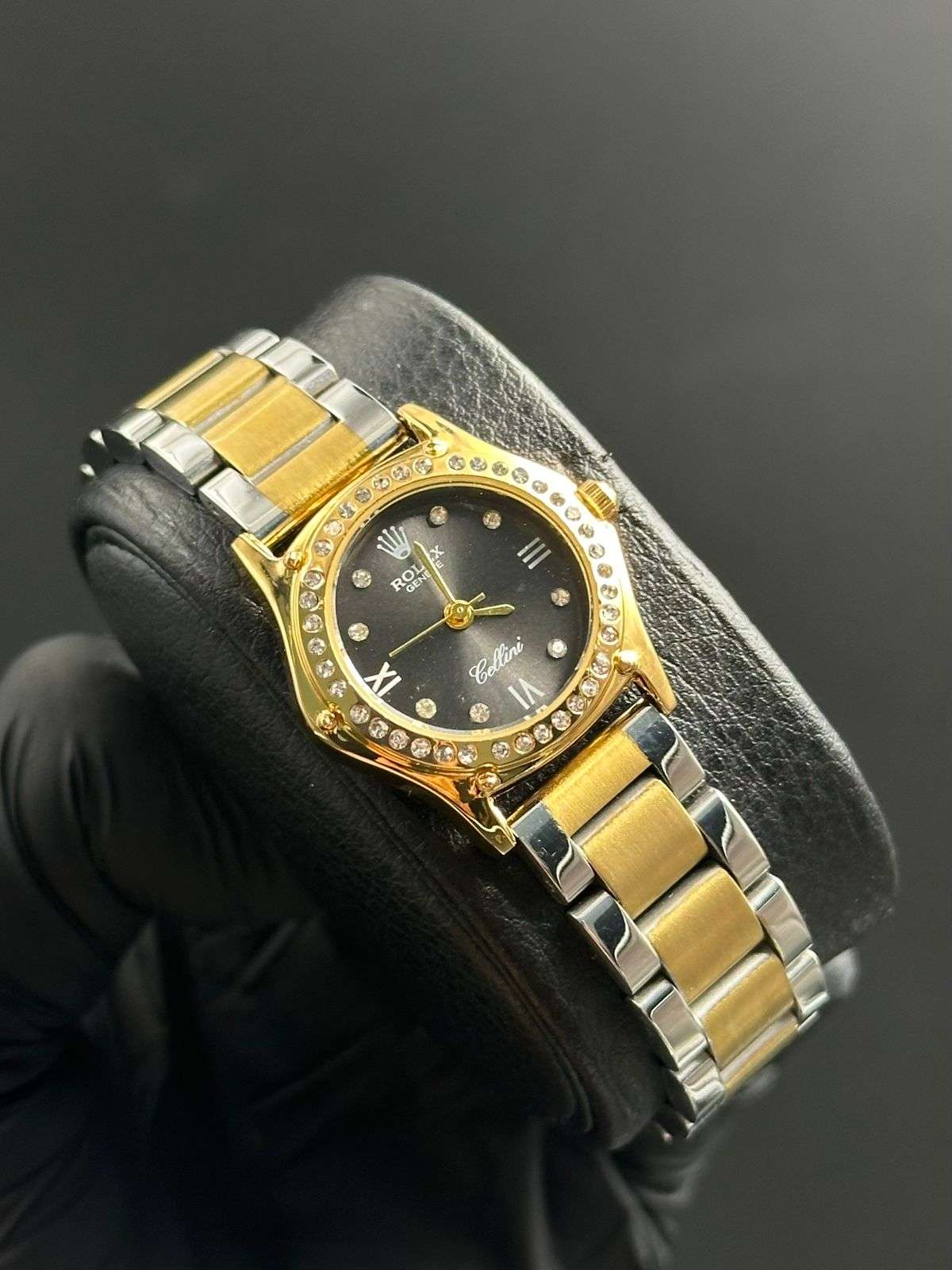 Rlx Mujer New Bicolor Dorado Tablero Negro Dorado