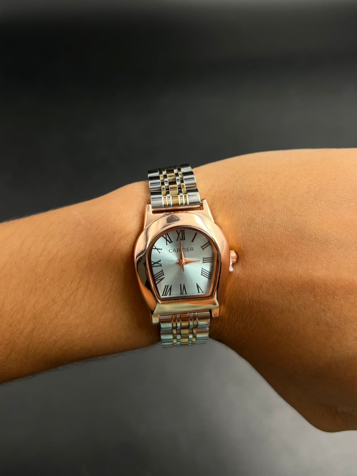 Crtr Mujer Bicolor Oro Rosa Tablero Plateado