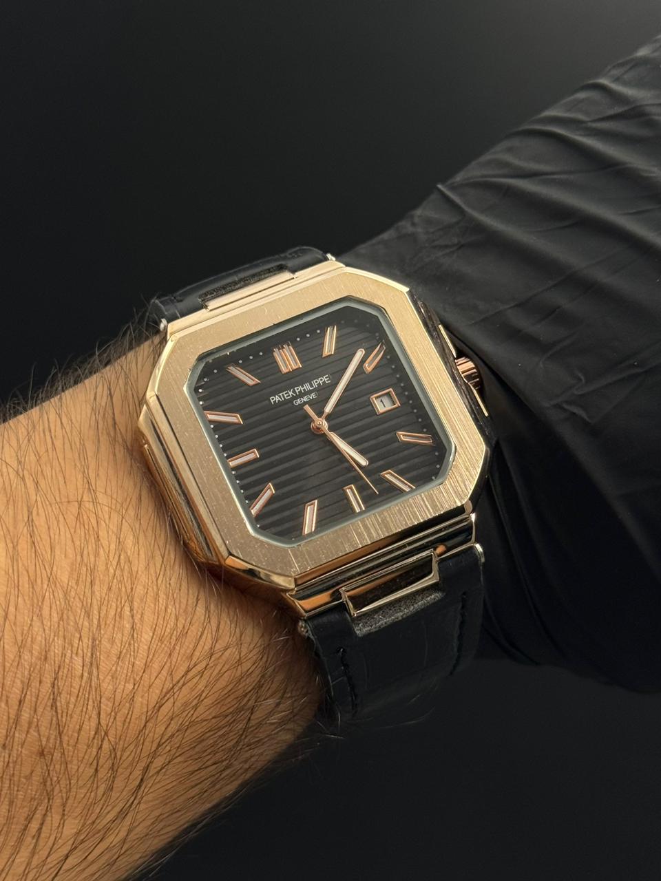 Patk Cuero Negro Tablero Negro Oro Rosa