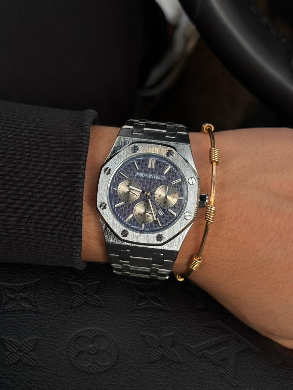 Admrs Metalico Crono Plateado Tablero Azul