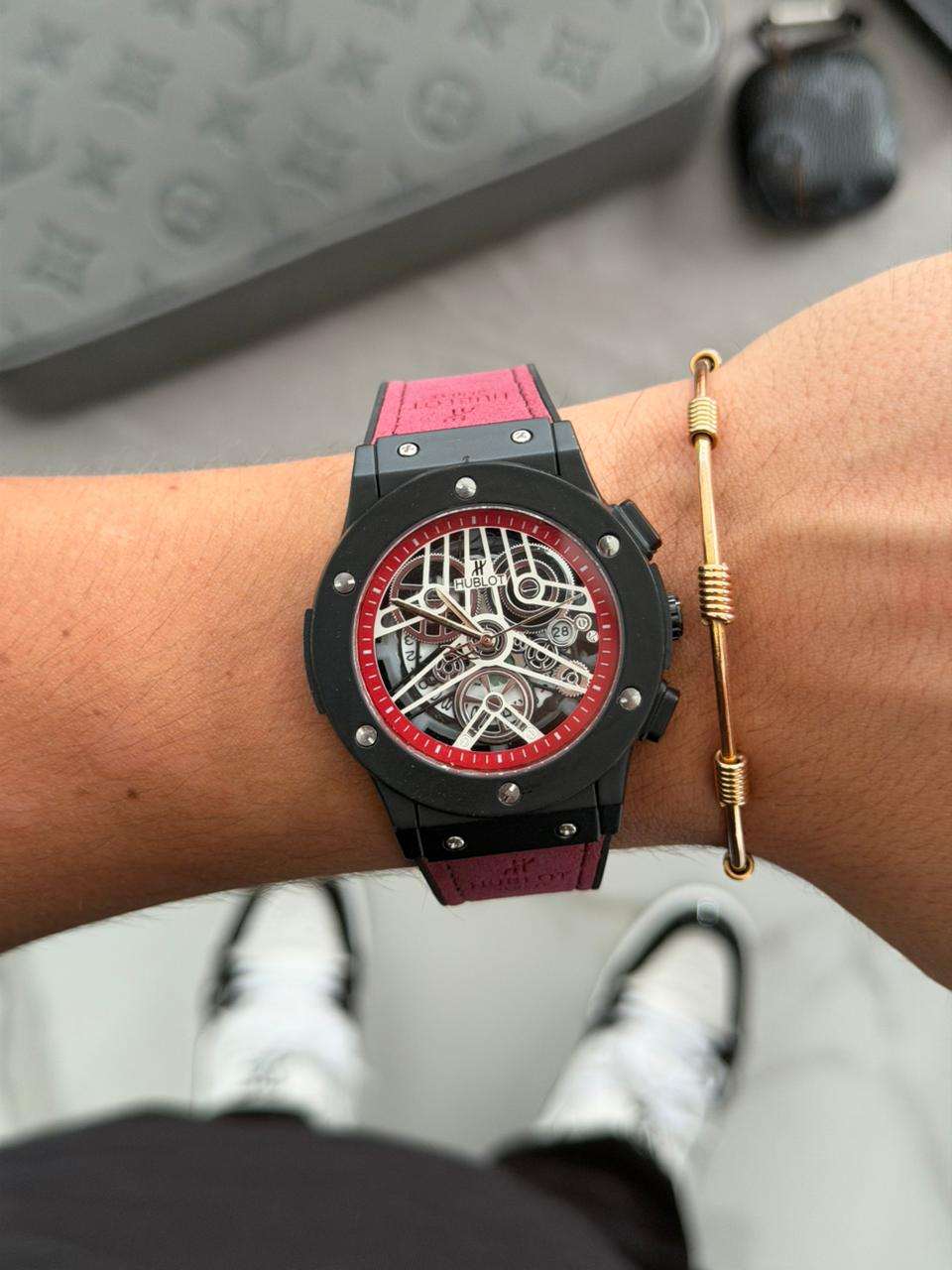 Hblt Luxe Correa Marron Tablero Plateado Negro