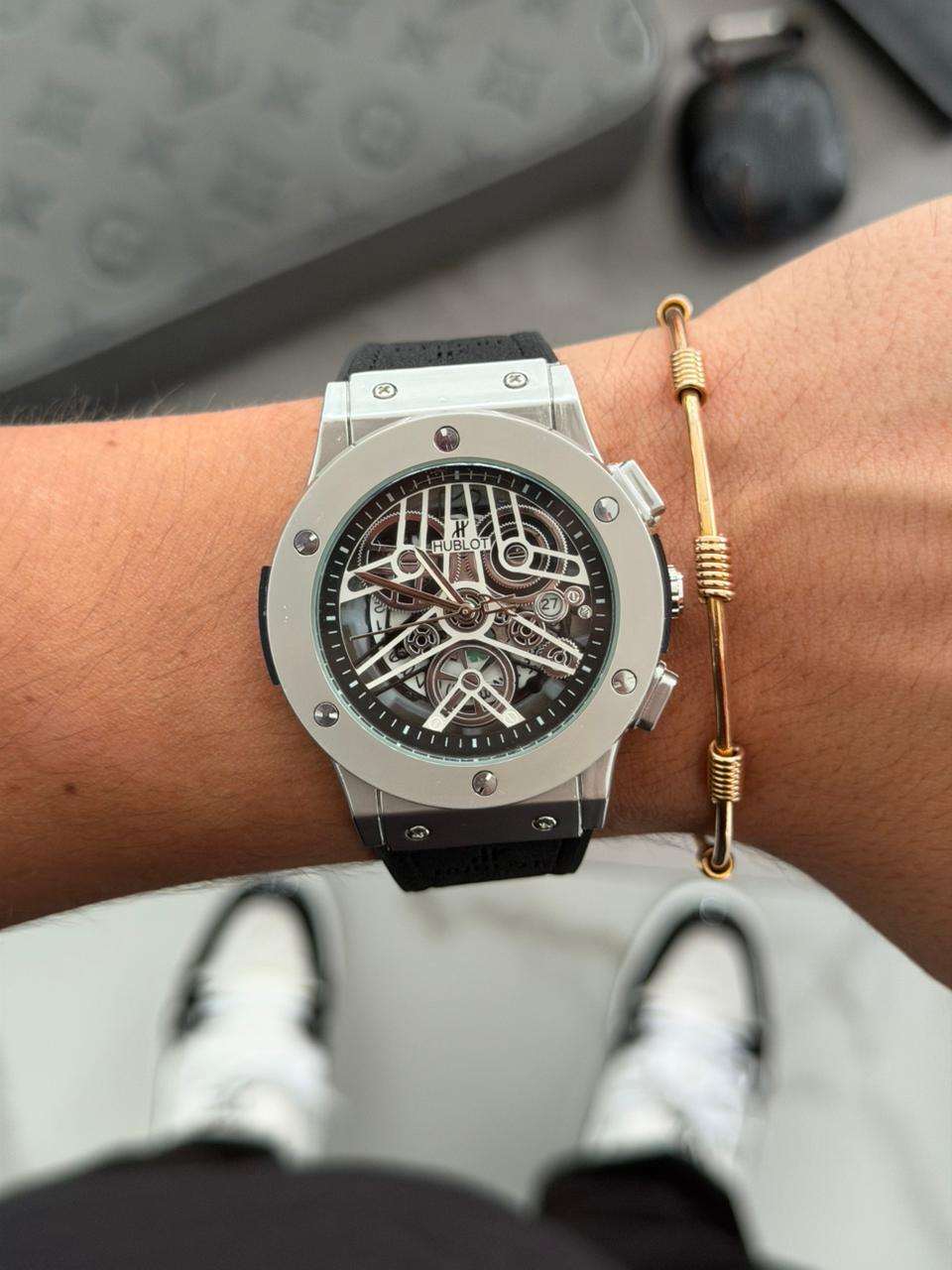 Hblt Luxe Correa Negra Tablero Negra Plateado