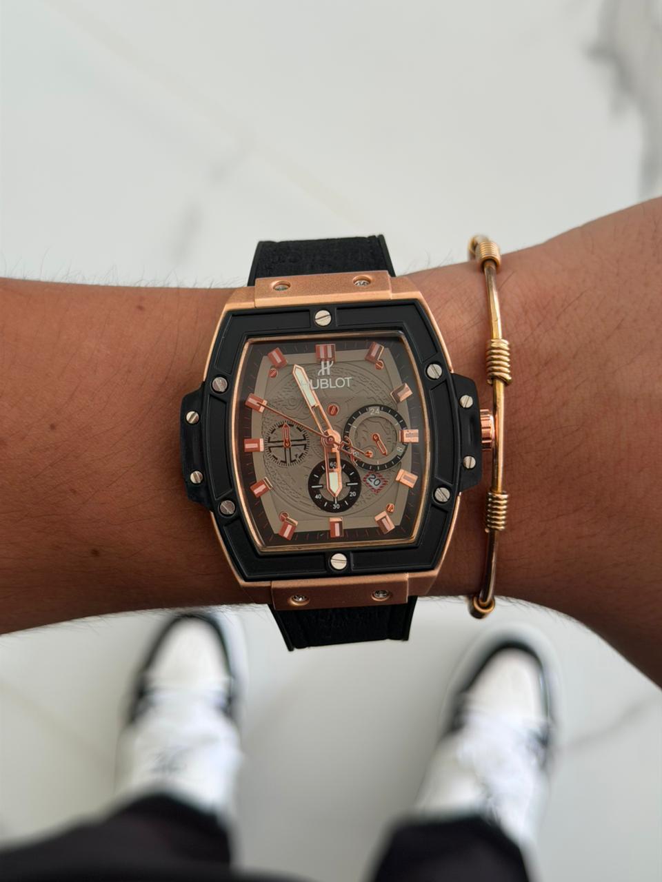 Hblt Gvn Correa Negra Tablero Gris Oro Rosa  Negro