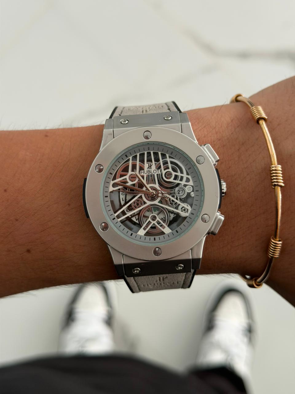 Hblt Luxe Correa Gris Tablero Gris Plateado