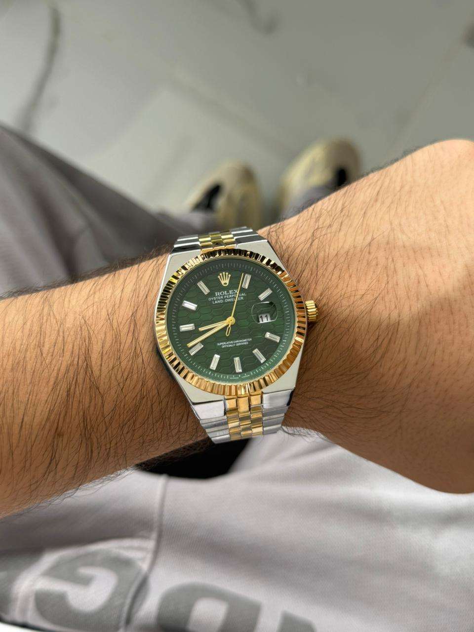 Rlx Oyster Luxe Bicolor Dorado Tablero Verde