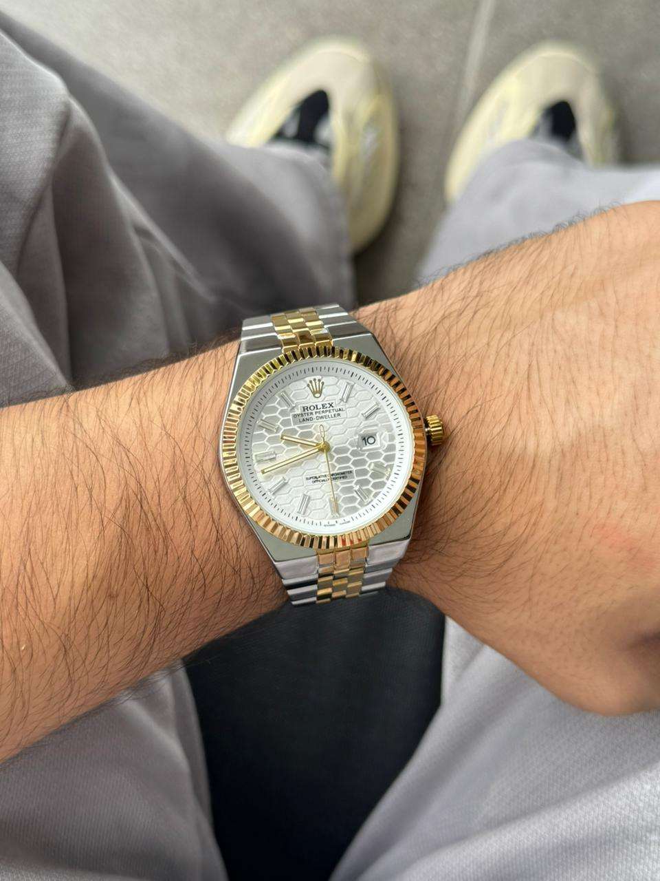 Rlx Oyster Luxe Bicolor Dorado Tablero Plateado