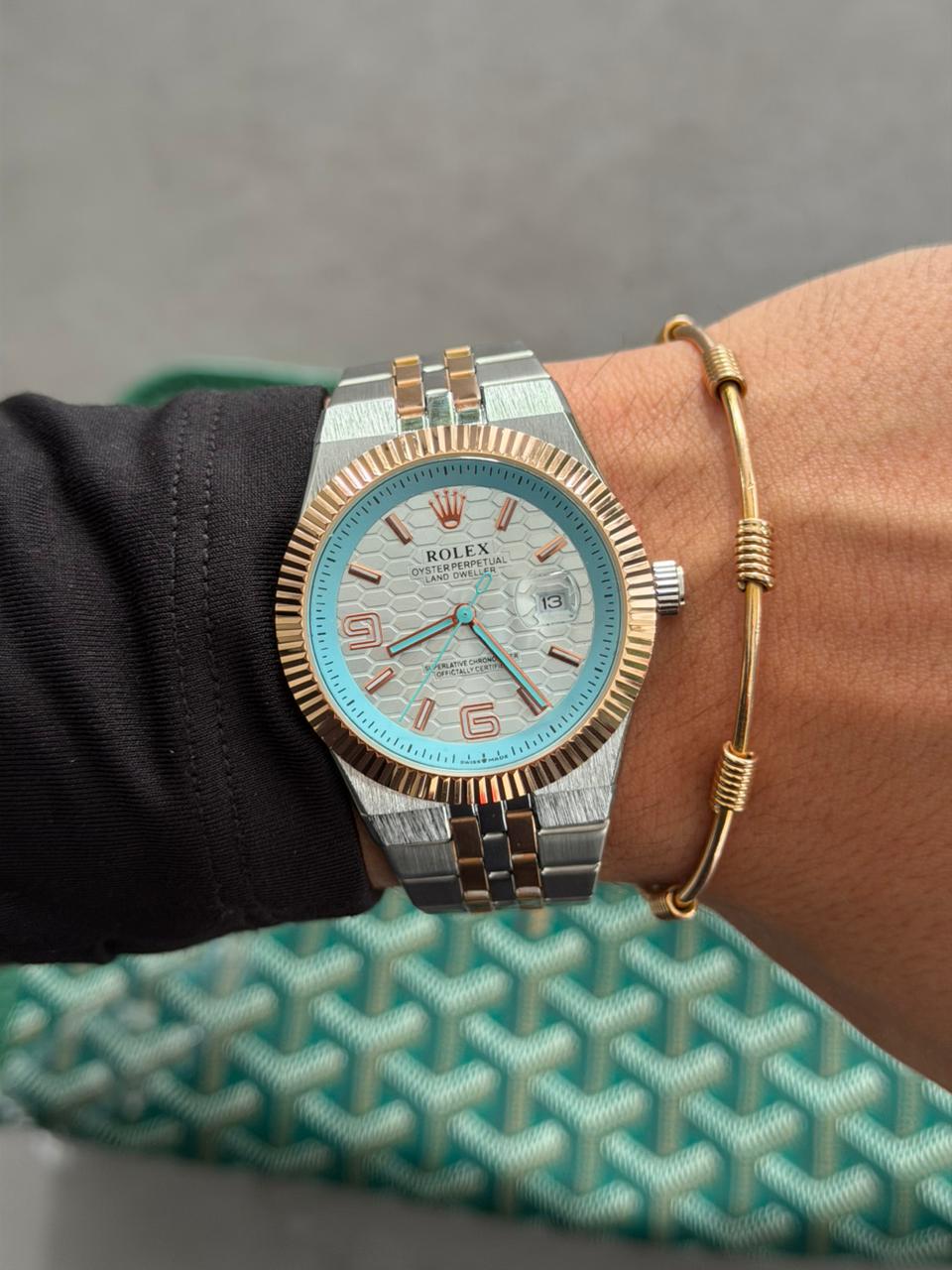 Rlx Luxe Bicolor Oro Rosa Tablero Azul Claro