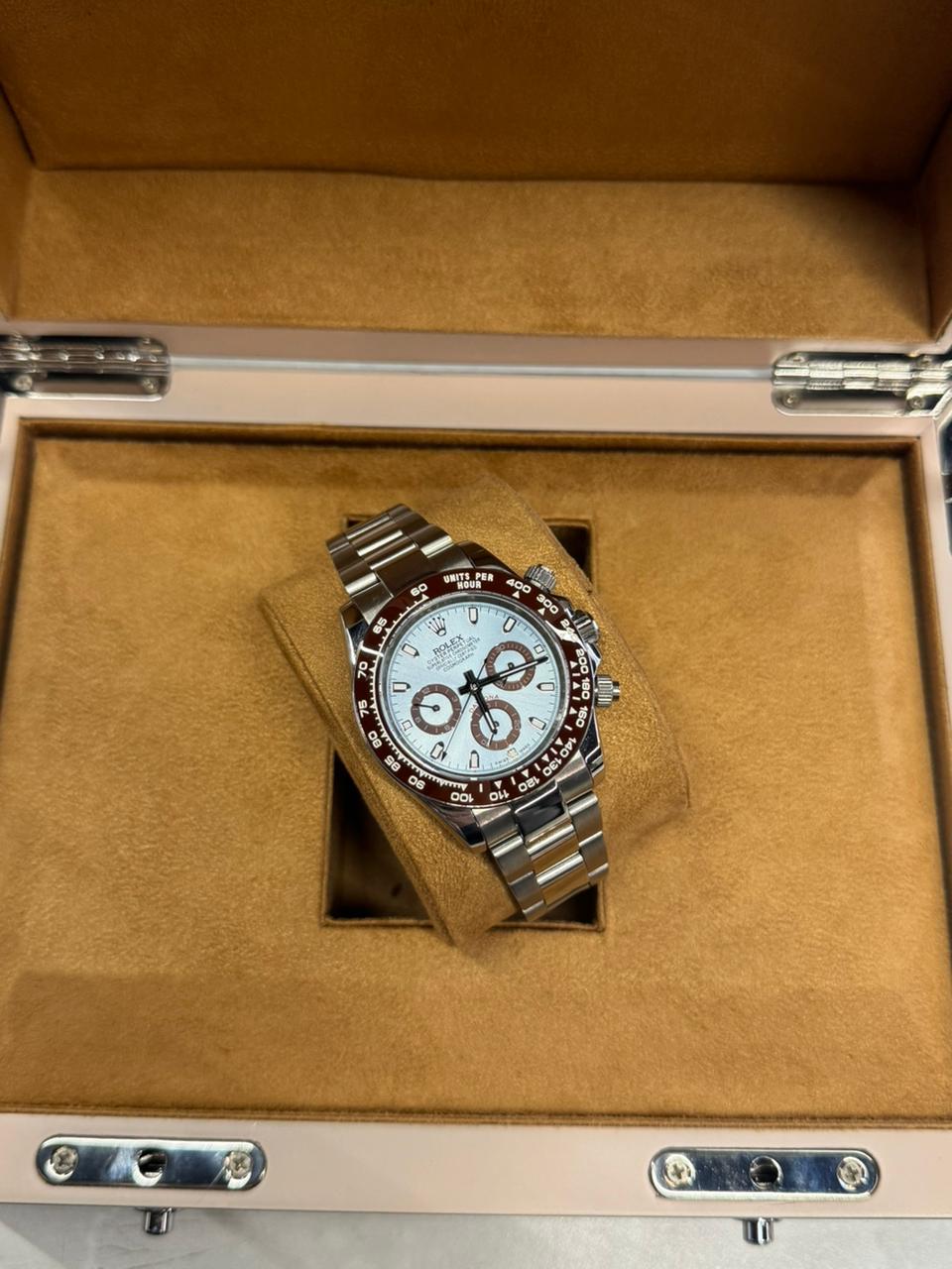 Rlx Luxury Plateado Tablero Aguamarina Bisel Chocolate