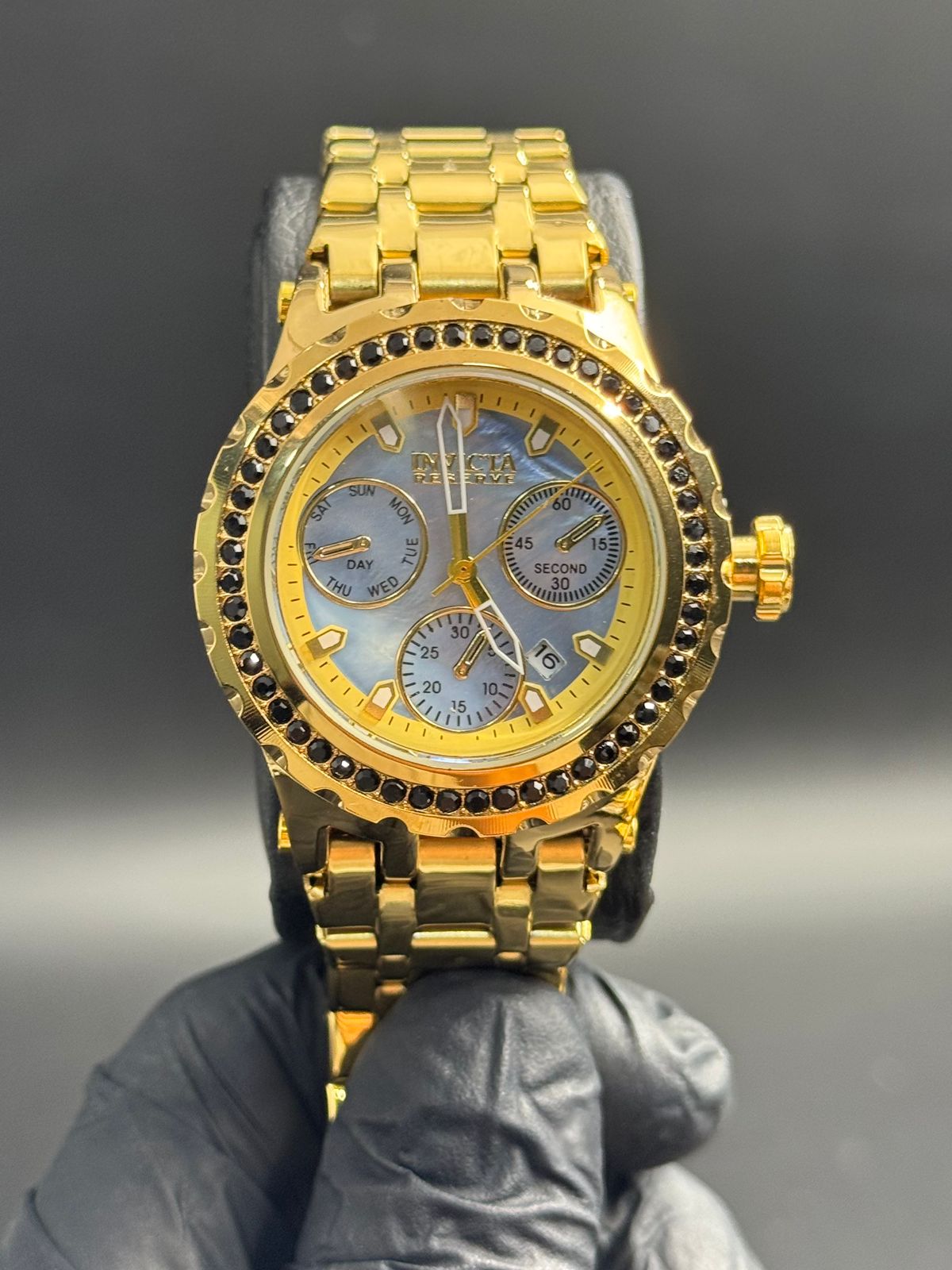 Invcta Mujer Circones Dorado Tablero Azul