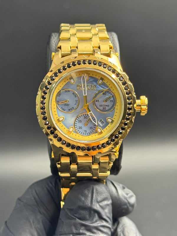 Invcta Mujer Circones Dorado Tablero Azul