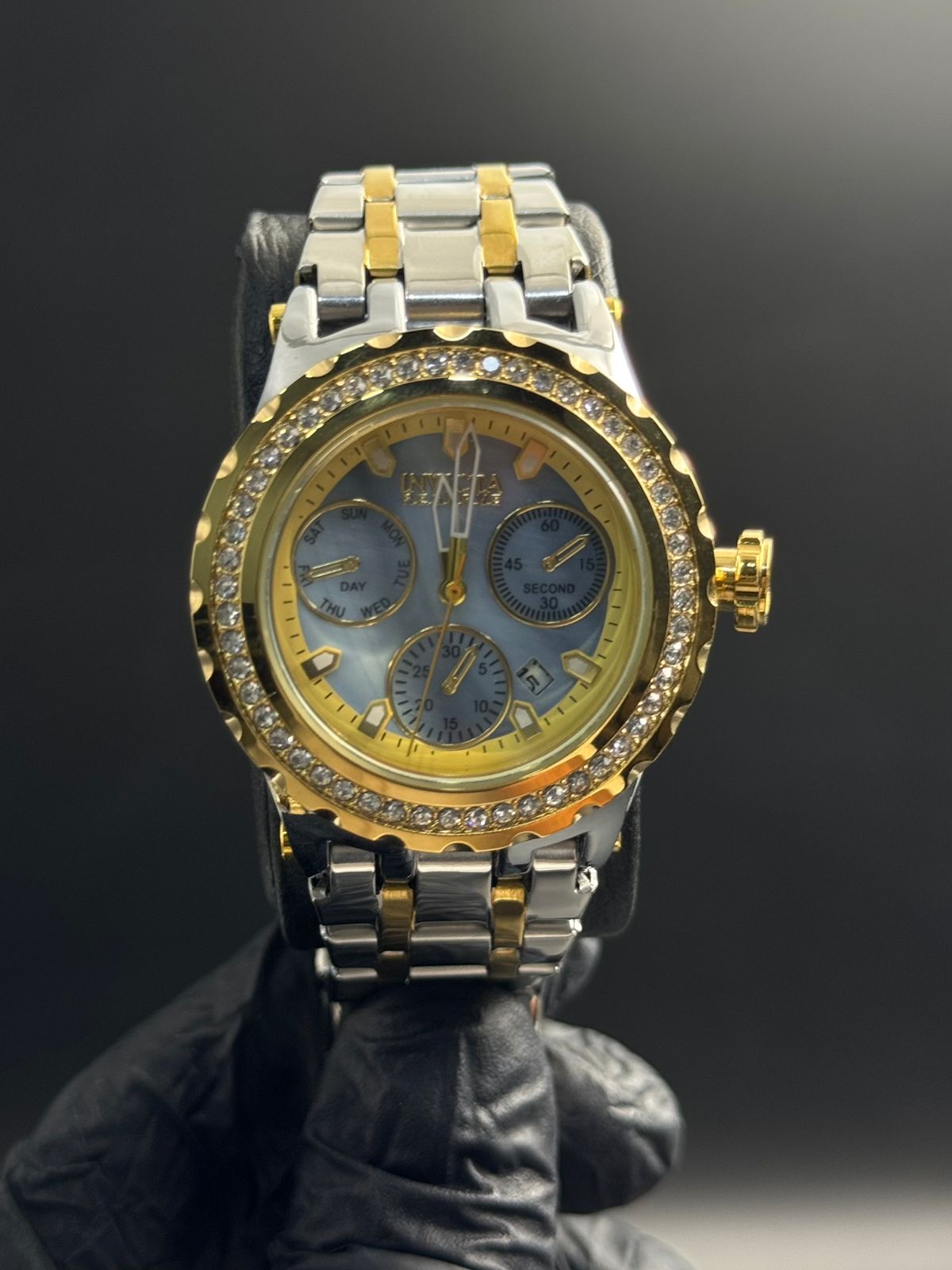 Invcta Mujer Bicolor Dorado Tablero Azul