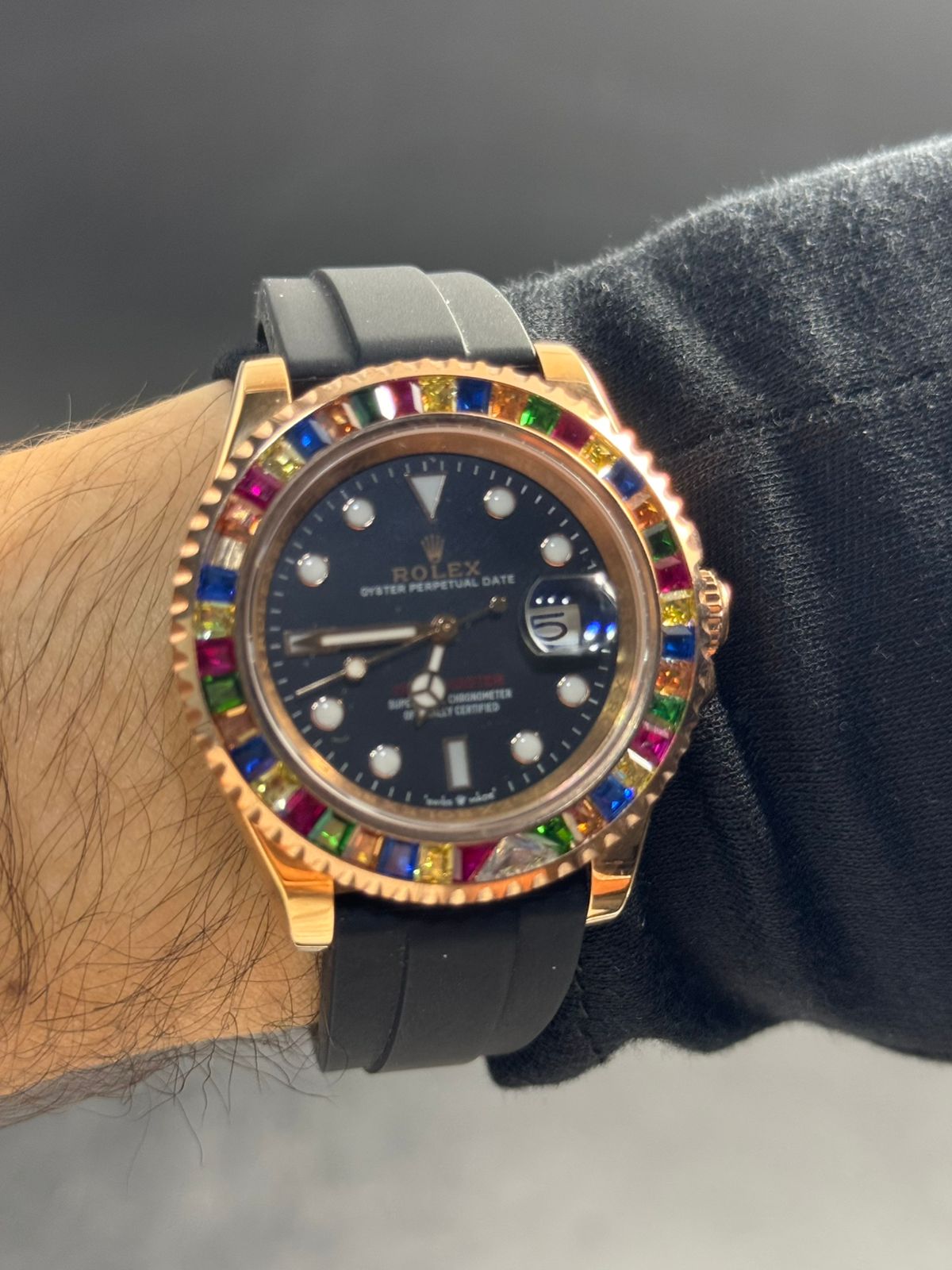 Rlx Luxury Goma Negra Tablero Negro Bisel Endiamantado