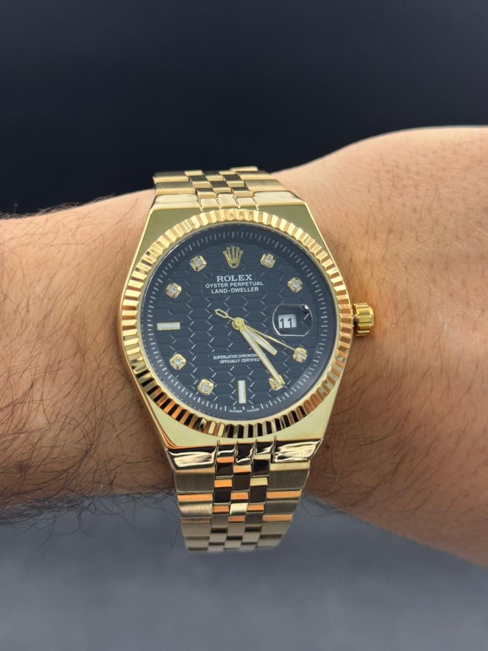 Rlx Day Date Diamond Dorado Tablero Negro
