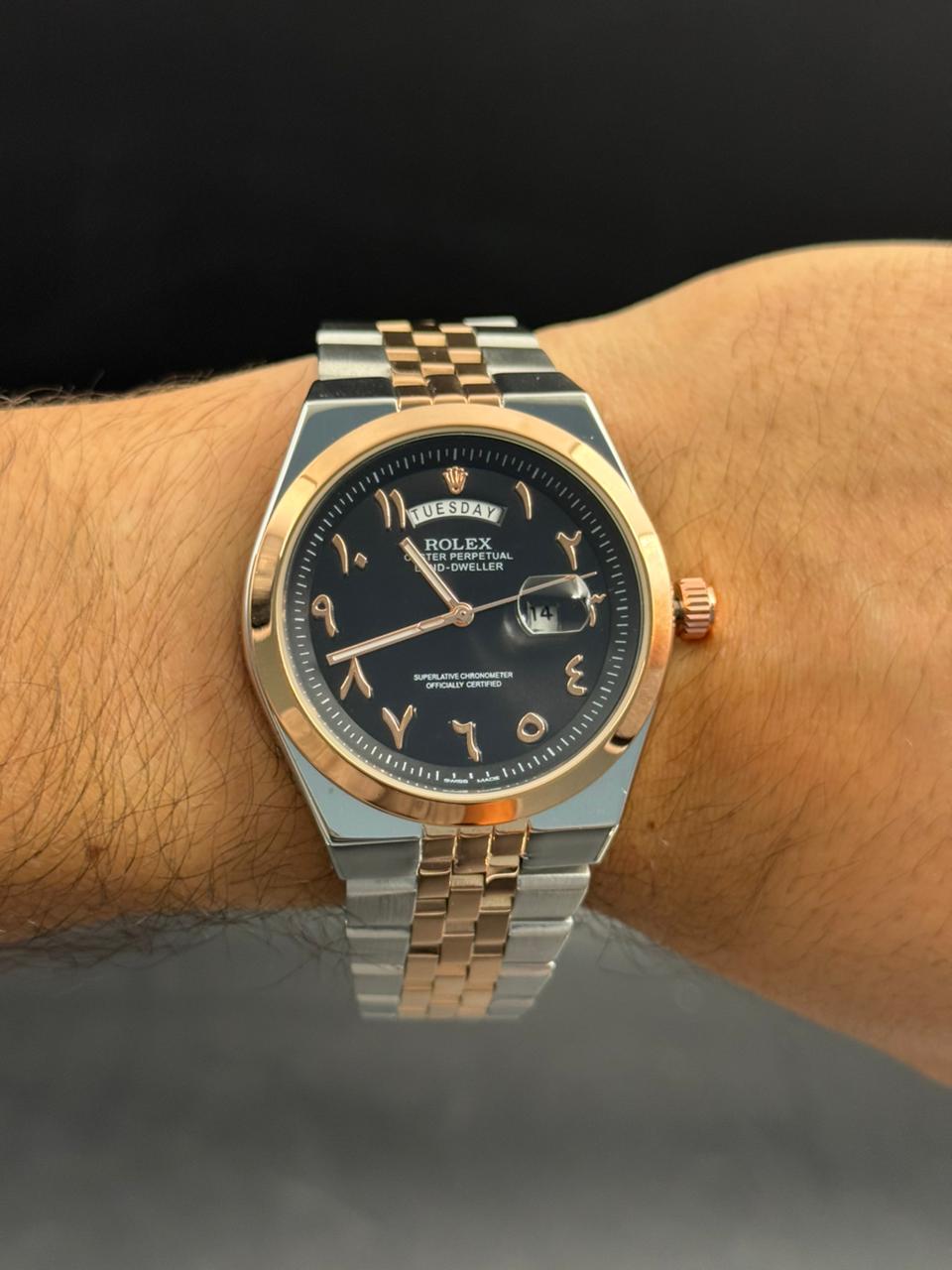 Rlx Lx Arabe Bicolor Oro Rosa Tablero Negro