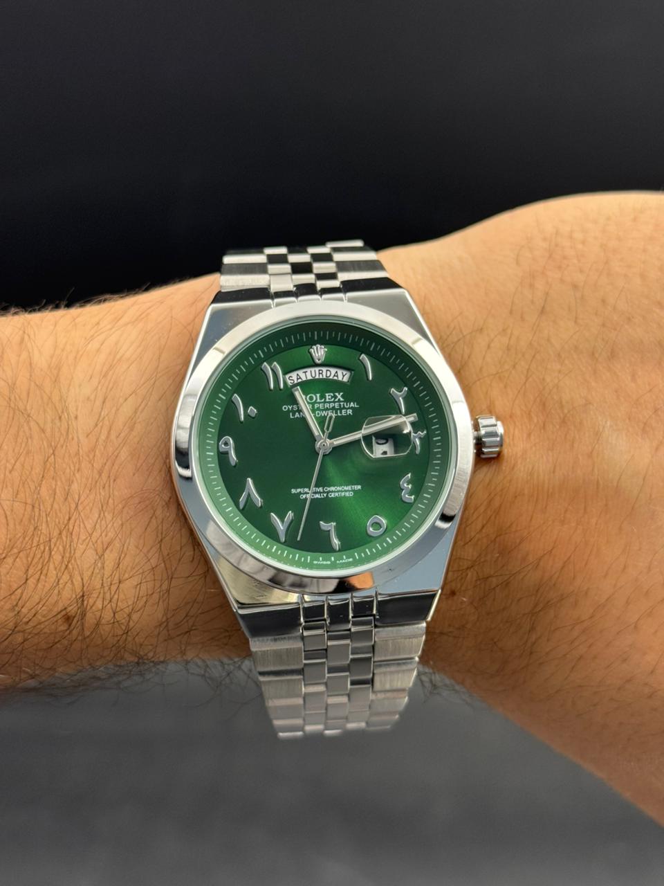 Rlx Lx Arabe Plateado Tablero Verde