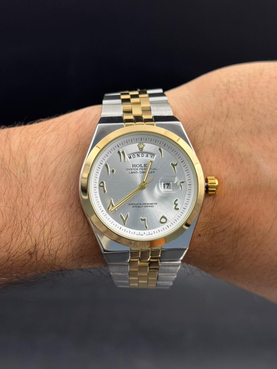 Rlx Lx Arabe liso Bicolor Dorado Tablero Plateado