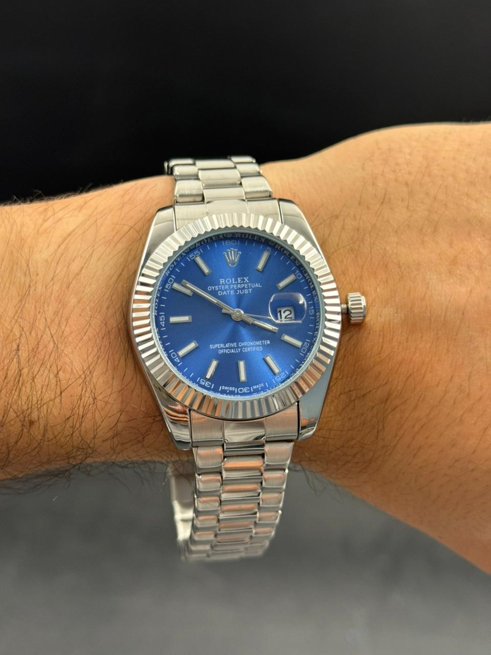 Rlx Timex Plateado Tablero Azul Oscuro
