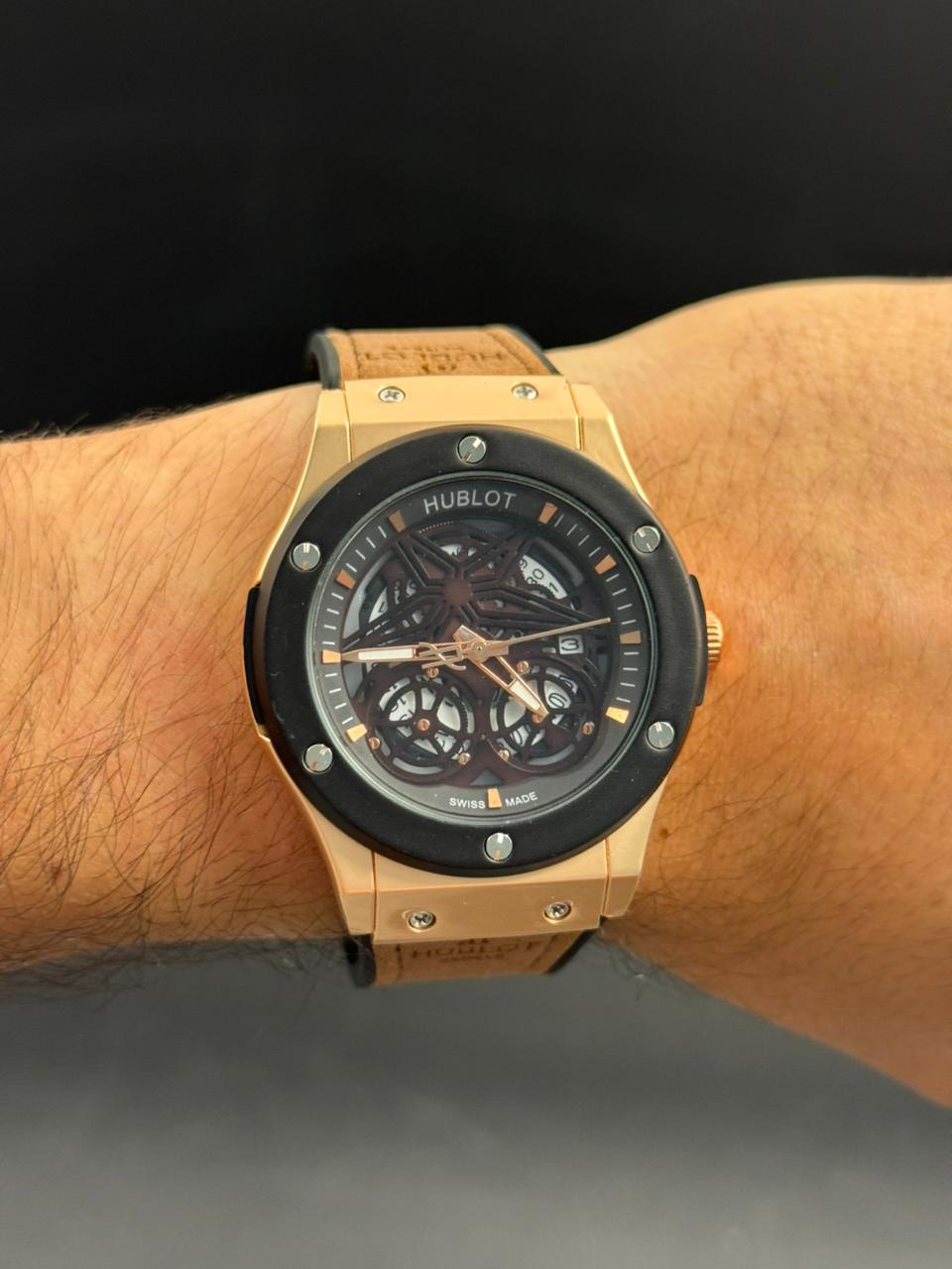 Hblt Big Bang Cuero Cafe Tablero Negro Oro Rosa Negro