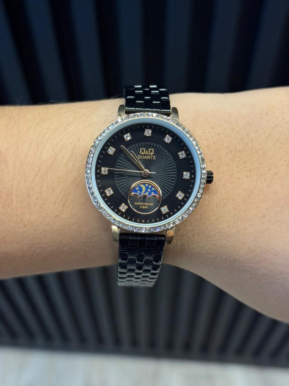 QYQ Sun Mujer Negro Tablero Negro Oro Rosa