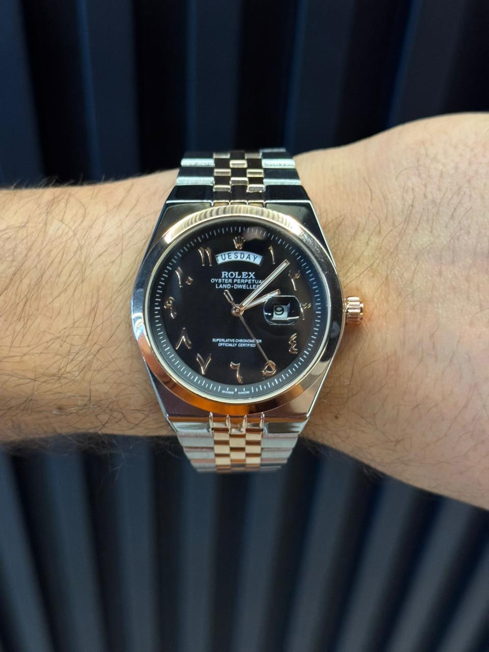 Rlx Arabe Lx Liso Bicolor Oro Rosa Tablero Negro