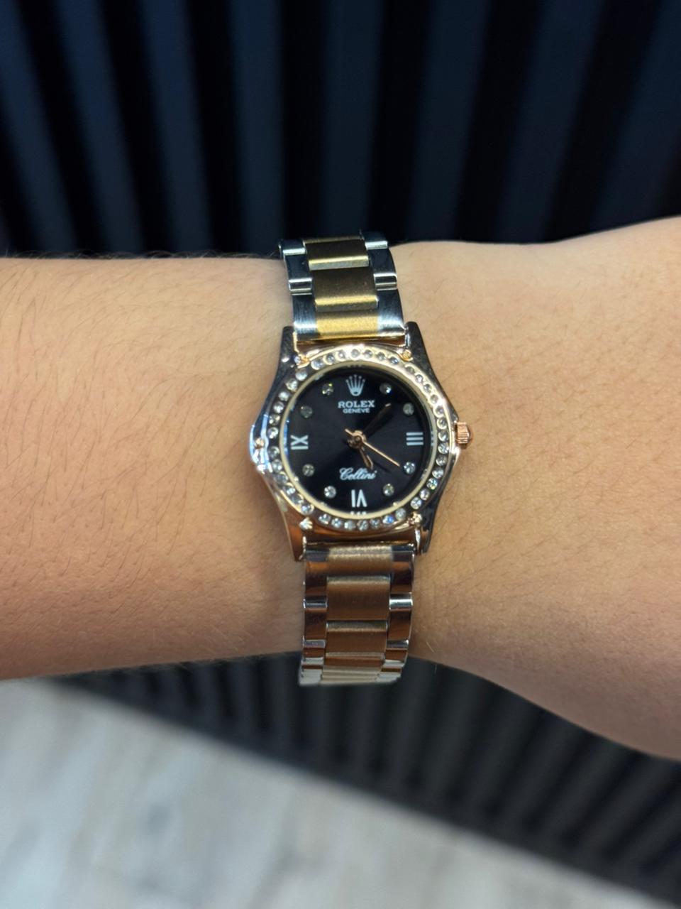 Rlx Mujer Bicolor Oro Rosa Tablero Negro