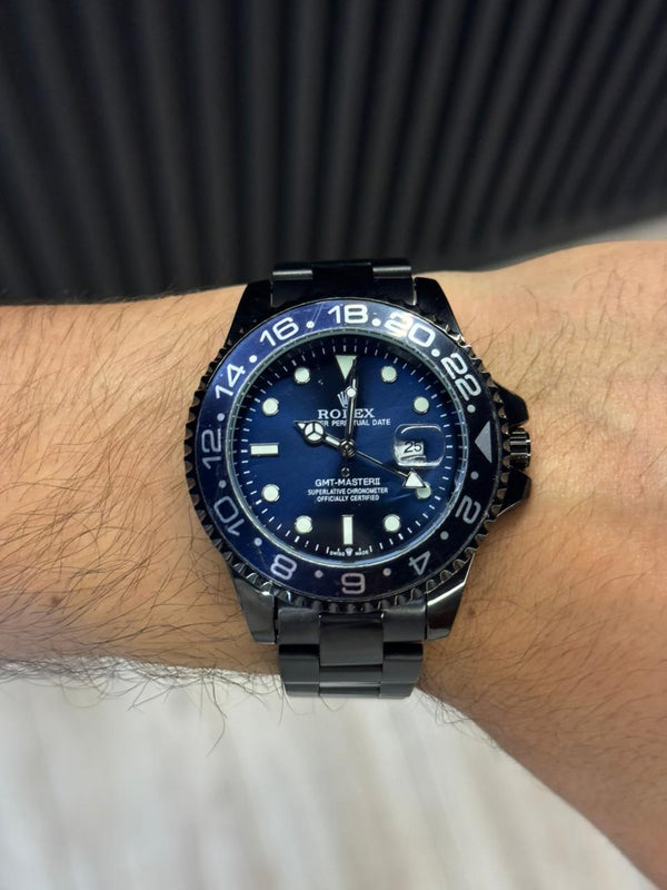 Rlx GMT 2 Negro Tablero Azul Bisel Negro Azul