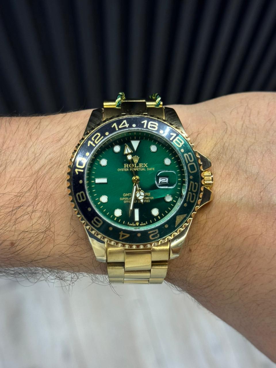 Rlx GMT 2 Dorado Tablero Verde Bisel Negro