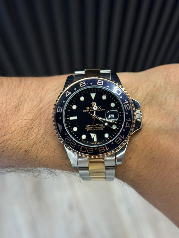 Rlx GMT 2 Bicolor Dorado Tablero Azul Bisel Negro Azul
