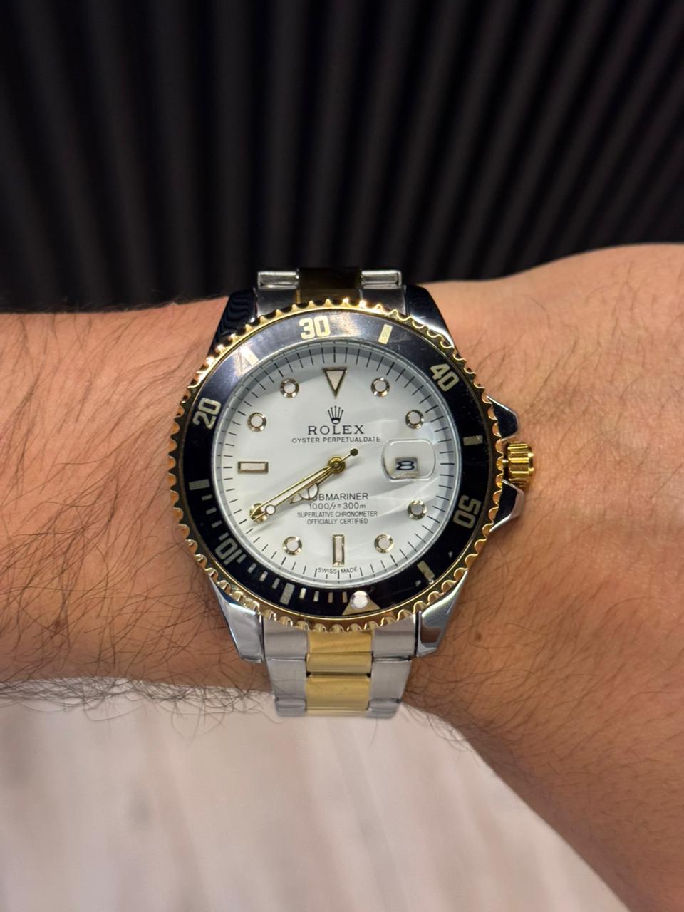 Rlx 2026 Submariner Bicolor Dorado Tablero Blanco Negro