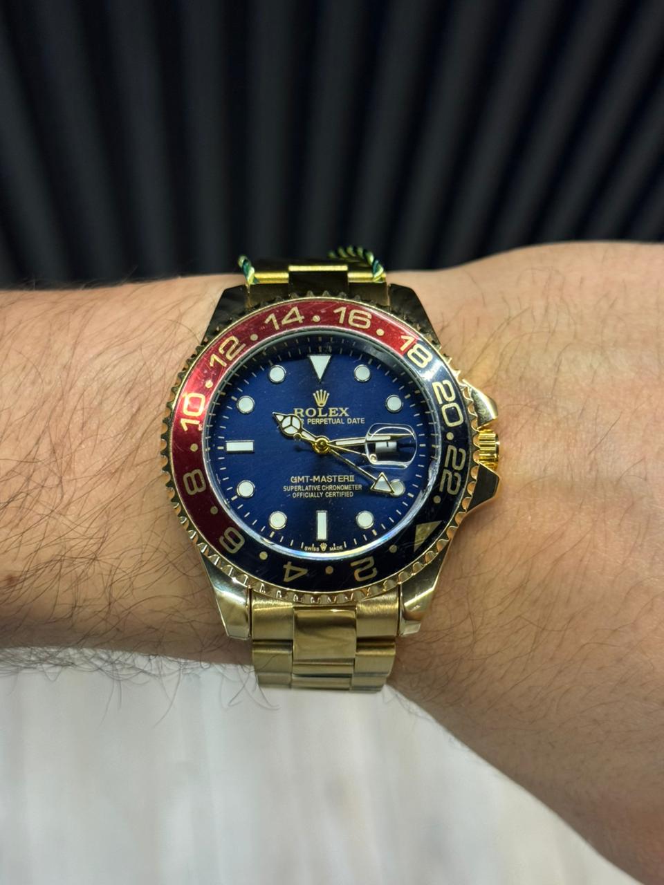Rlx GMT 2 Dorado Tablero Azul Bisel Azul Rojo