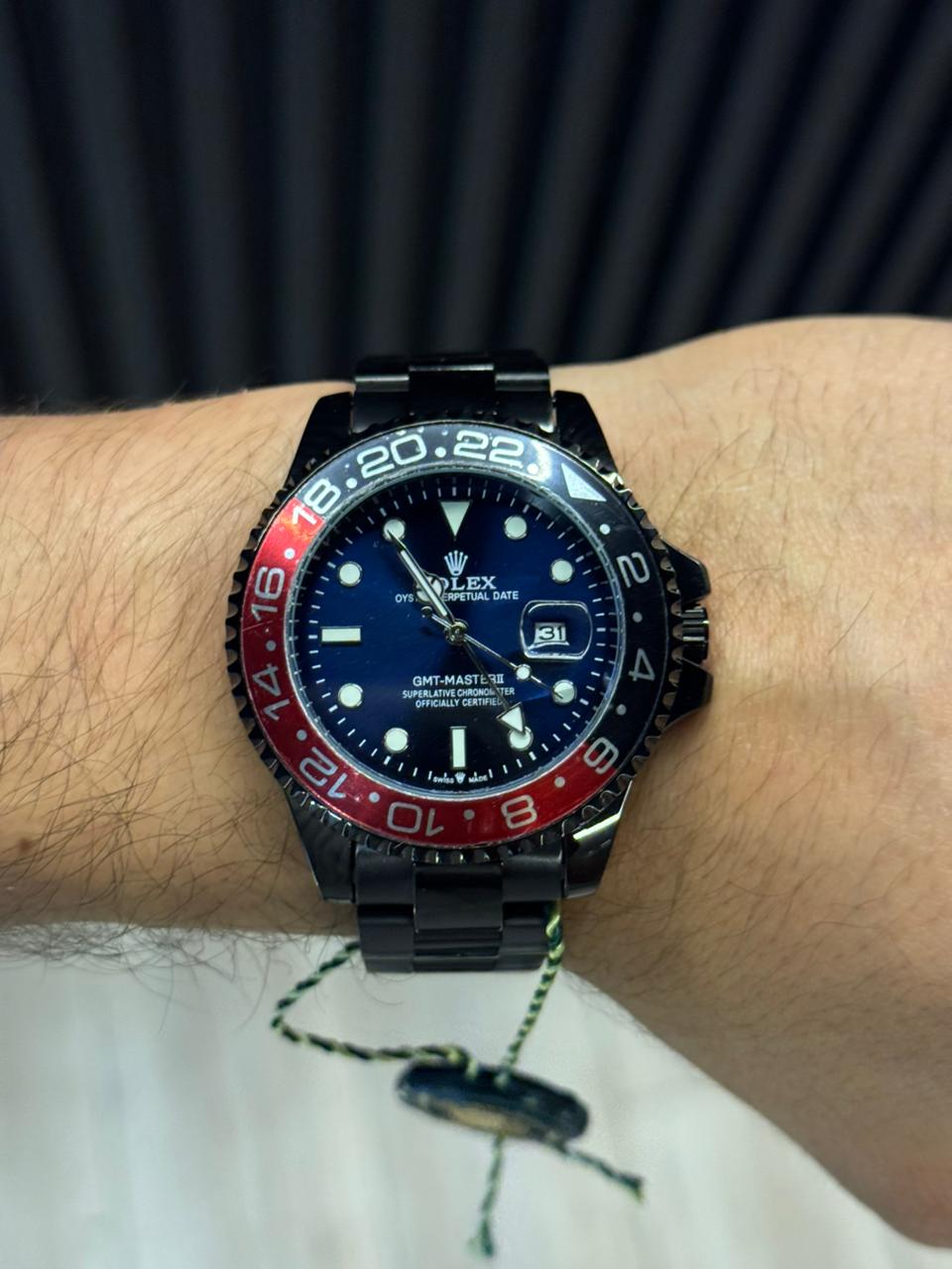 Rlx GMT 2 Negro Tablero Azul Bisel Rojo Negro