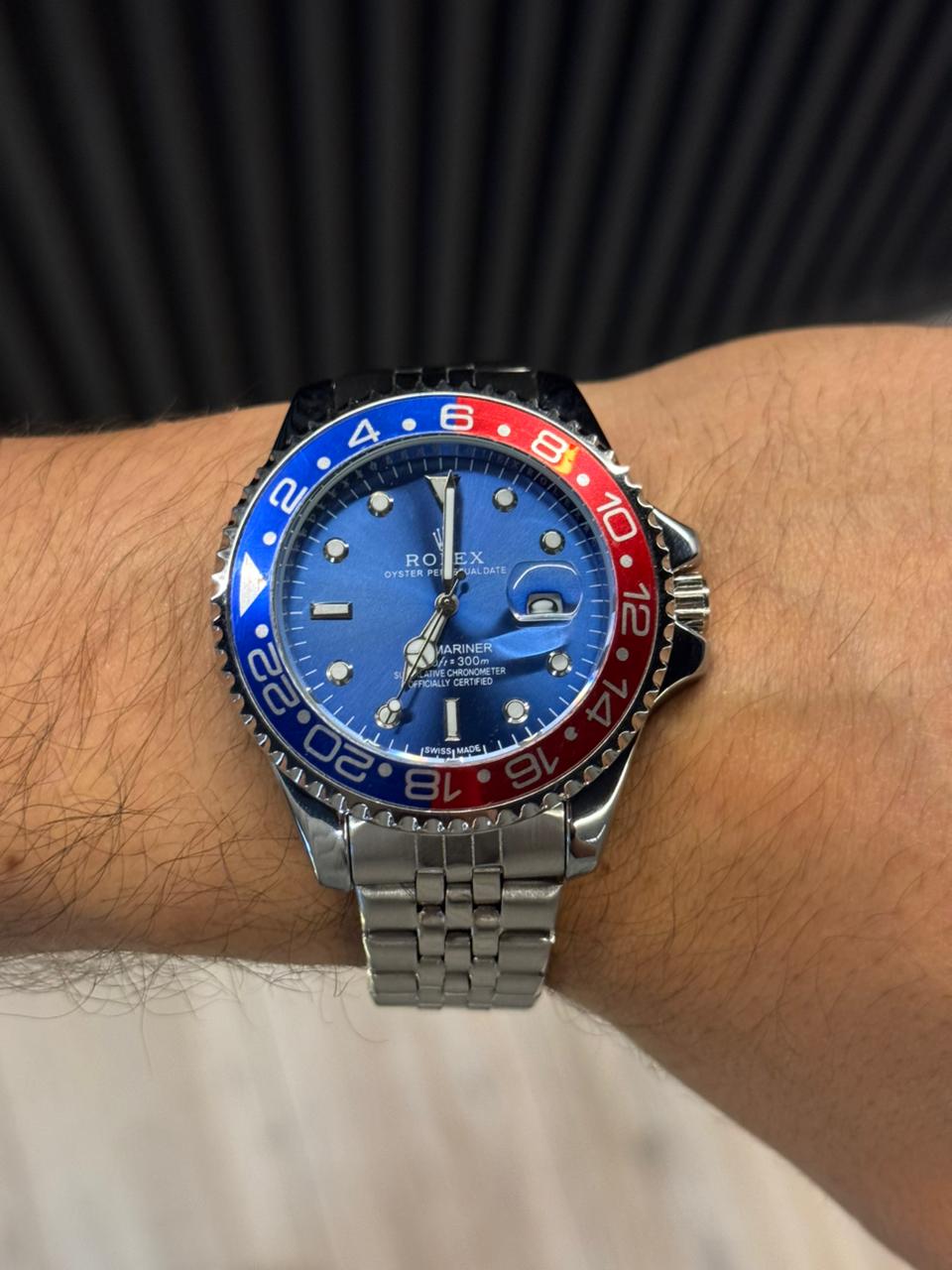 Rlx Master 2 Plateado Tablero Azul Bisel Azul Rojo