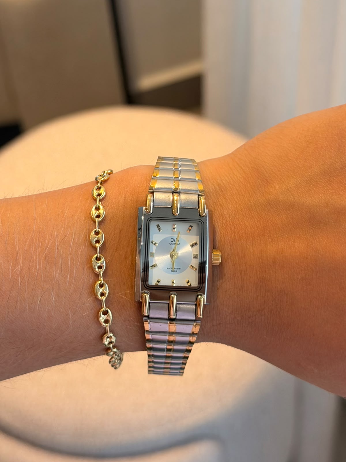 QYQ Gala Mujer Bicolor Dorado Tablero Plateado