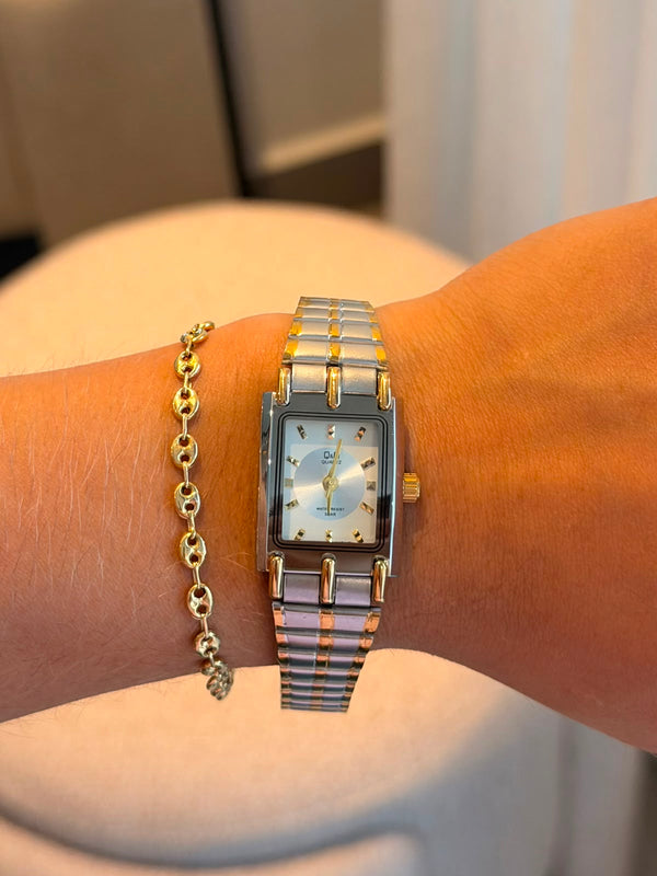 QYQ Gala Mujer Bicolor Dorado Tablero Plateado