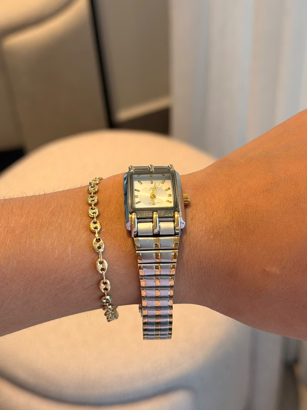 QYQ Gala Mujer Bicolor Dorado Tablero Plateado