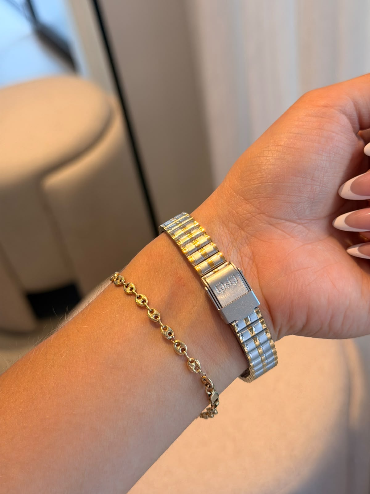 QYQ Gala Mujer Bicolor Dorado Tablero Plateado