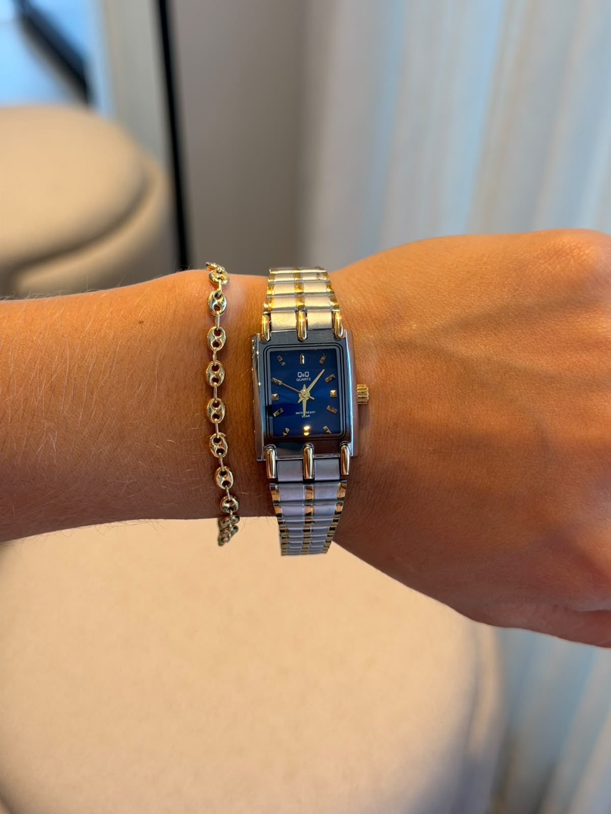 QYQ Gala Mujer Bicolor Dorado Tablero Azul