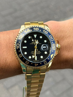 Rlx GMT 2 Dorado Tablero Negro Bisel Negro Azul
