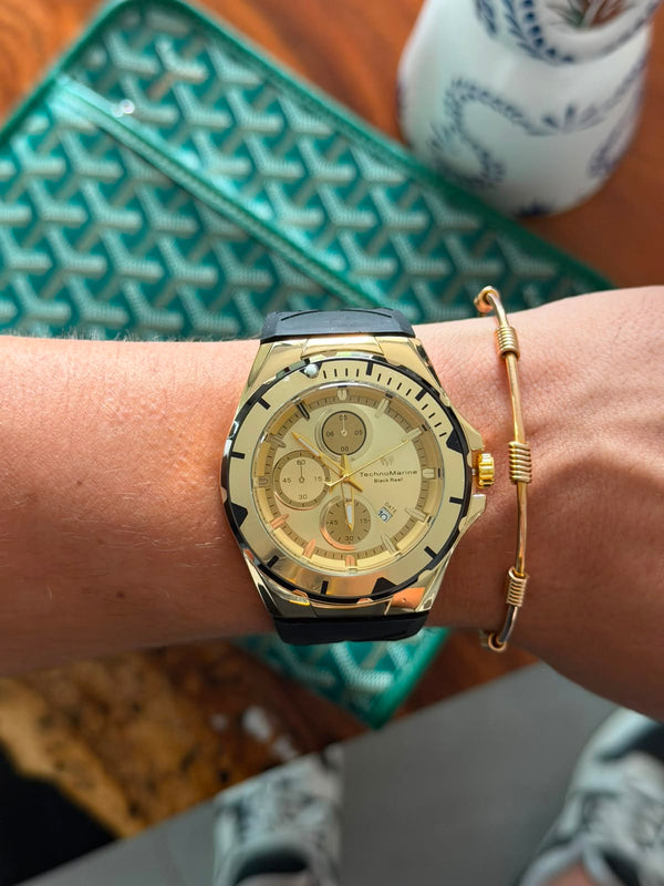 Tchmrn Cruise Chrono Goma Negra Tablero Dorado