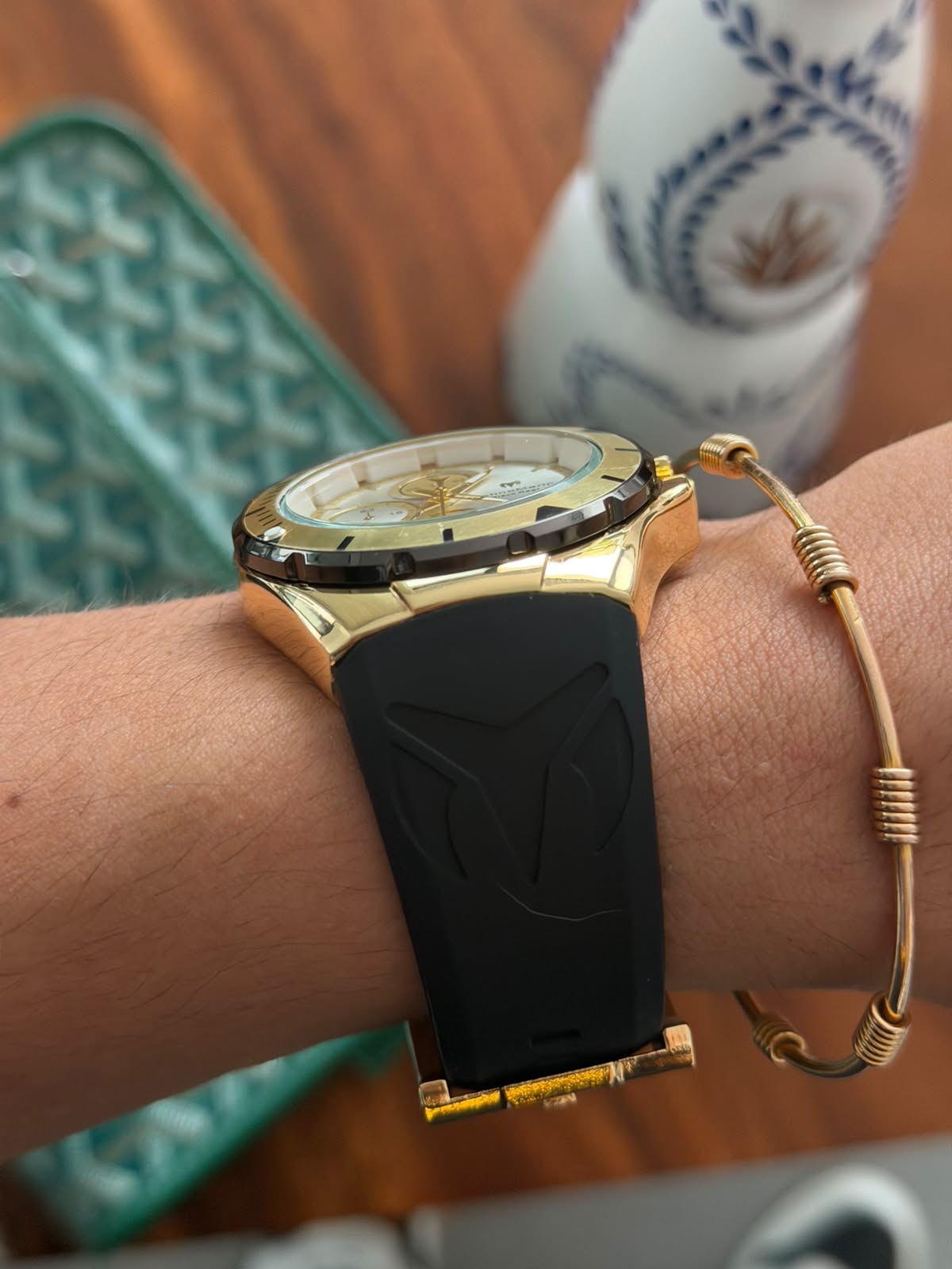 Tchmrn Cruise Chrono Goma Negra Tablero Plateado Dorado