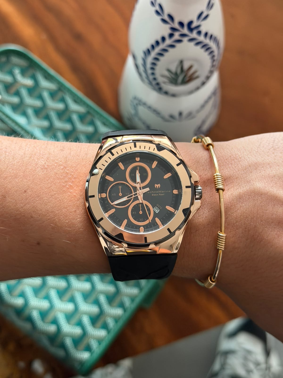 Tchmrn Cruise Chrono Goma Negra Tablero Negro Oro Rosa