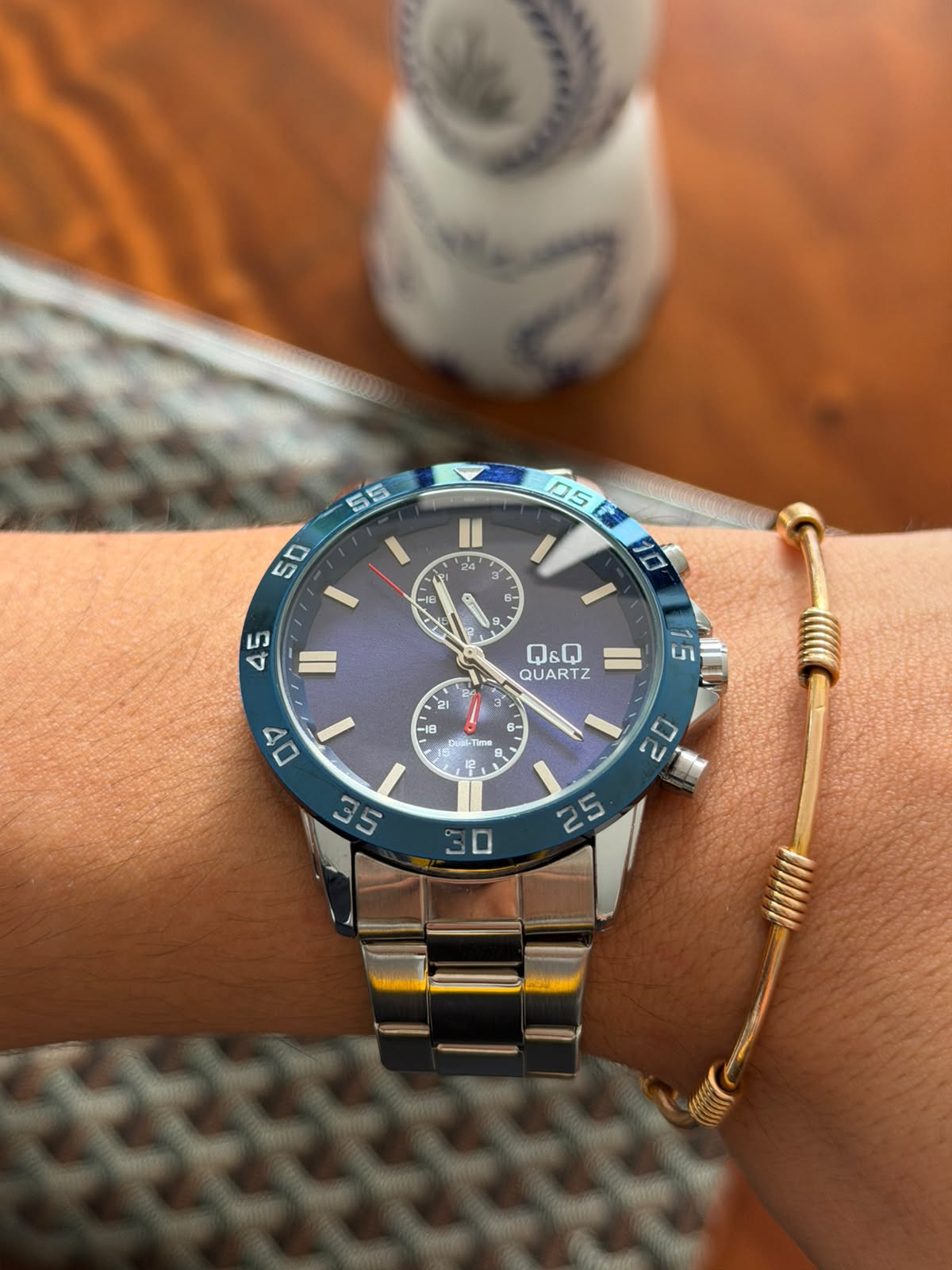 QYQ Crono Plateado Tablero Azul