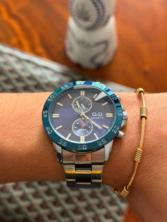 QYQ Crono Plateado Tablero Azul