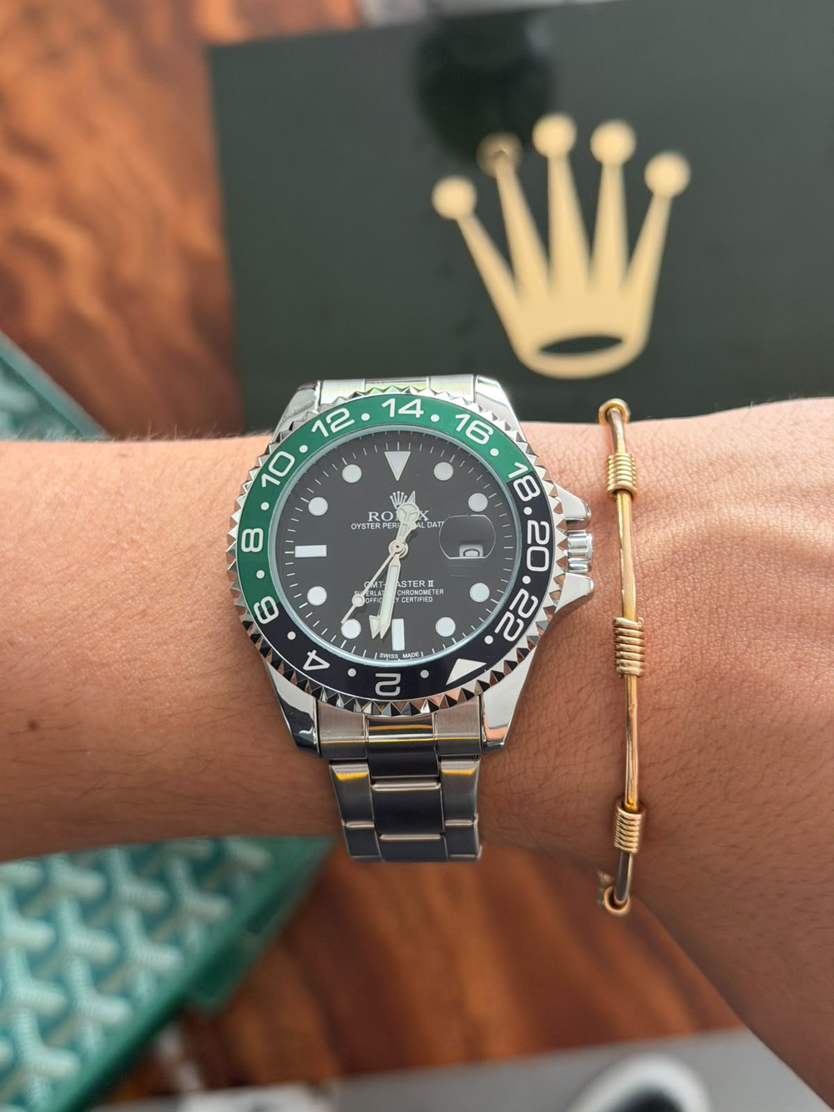 Rlx Oyster Master Plateado Tablero Negro Bisel Verde Negro