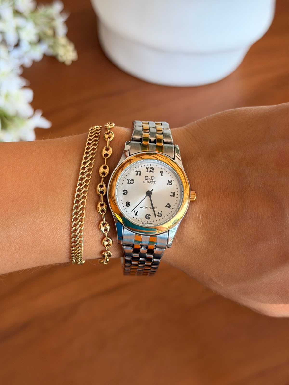 QYQ Merida Mujer Bicolor Dorado Tablero Plateado
